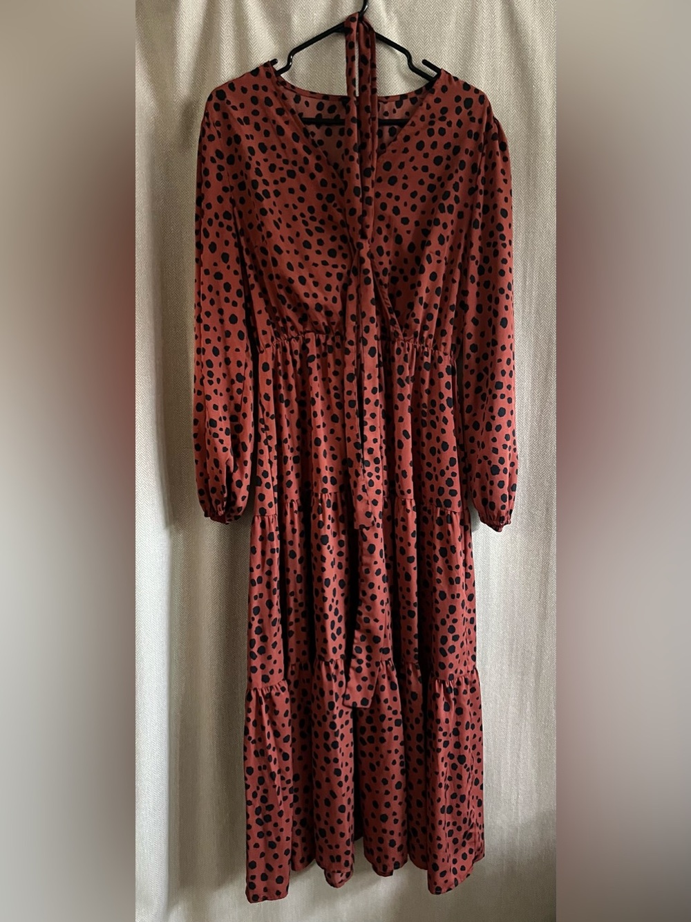 Women’s Rust Red Polka Dot Tiered Dress - Unbranded